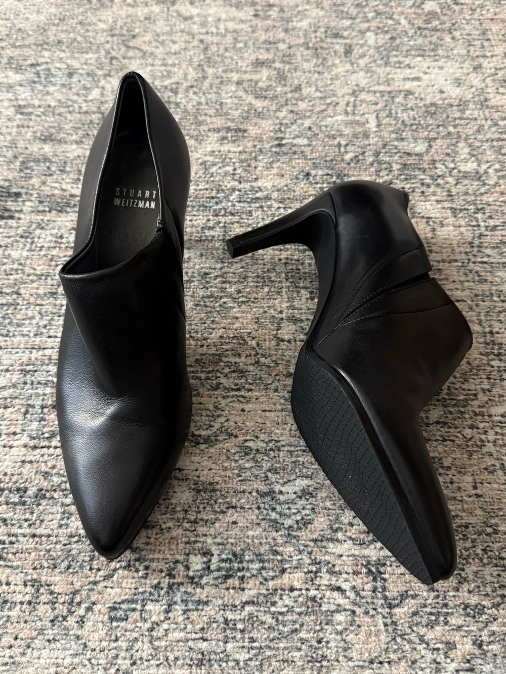 Stuart Weitzman Black Pointed Leather Heel Booties